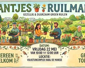 Plantjesruilmarkt op volkstuinencomplex tijdens Bloeiweek Sint Nyk