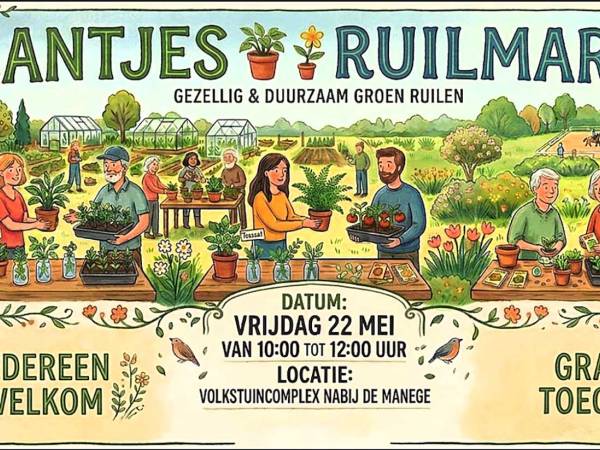Plantjesruilmarkt op volkstuinencomplex tijdens Bloeiweek Sint Nyk